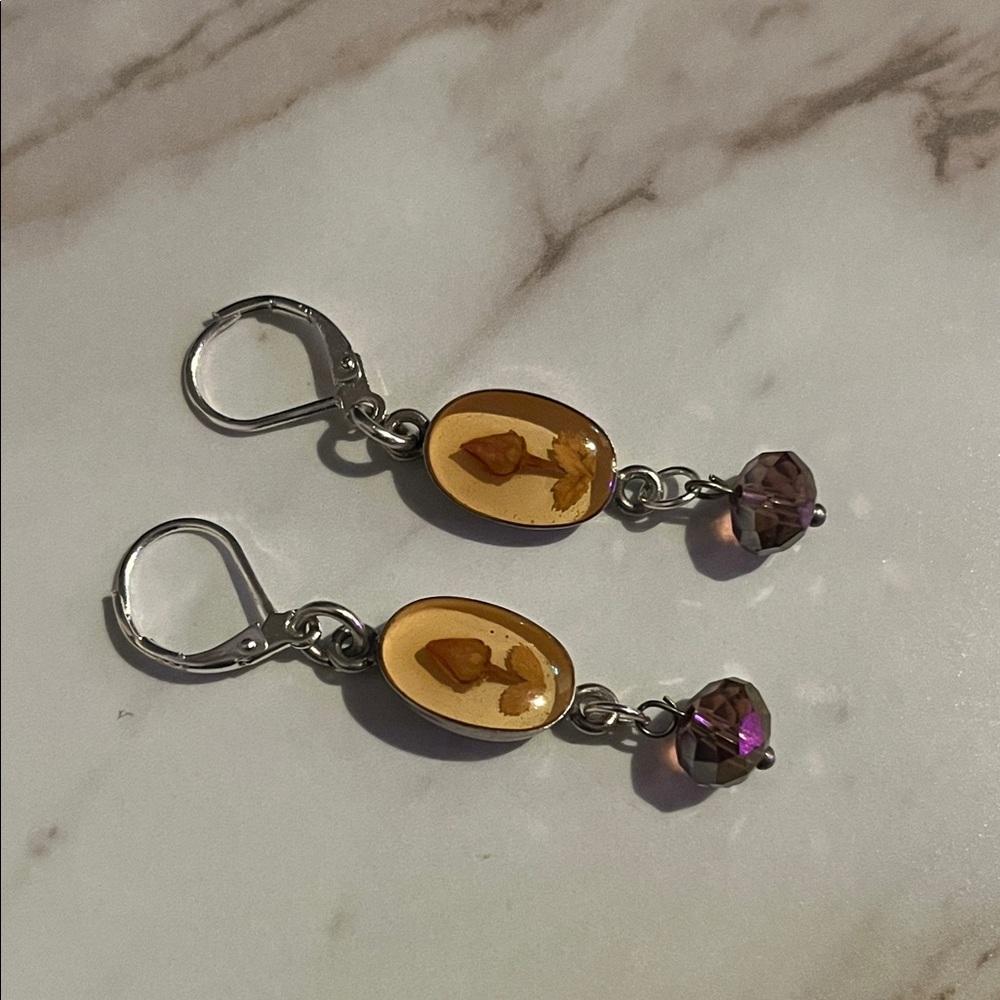Sterling & Mini-Rosebud Pressed Real Flowers - OOAK earrings